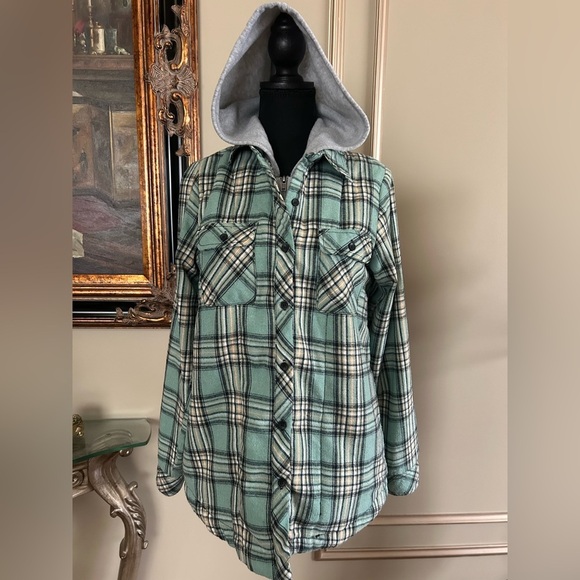 Ci Sono Plaid Collection Sherpa-Lined Hooded Flannel Jacket Women’s Size Small - Picture 2 of 9